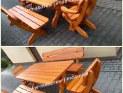 Stół ogrodowy drewniany zestaw mebli 2 ławki 2 fotele