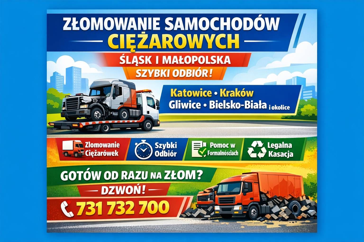 Złomowanie samochodów ciężarowych - Śląsk i Małopolska | Szybki odbiór Śląsk/Małopolska - Zdjęcie 1
