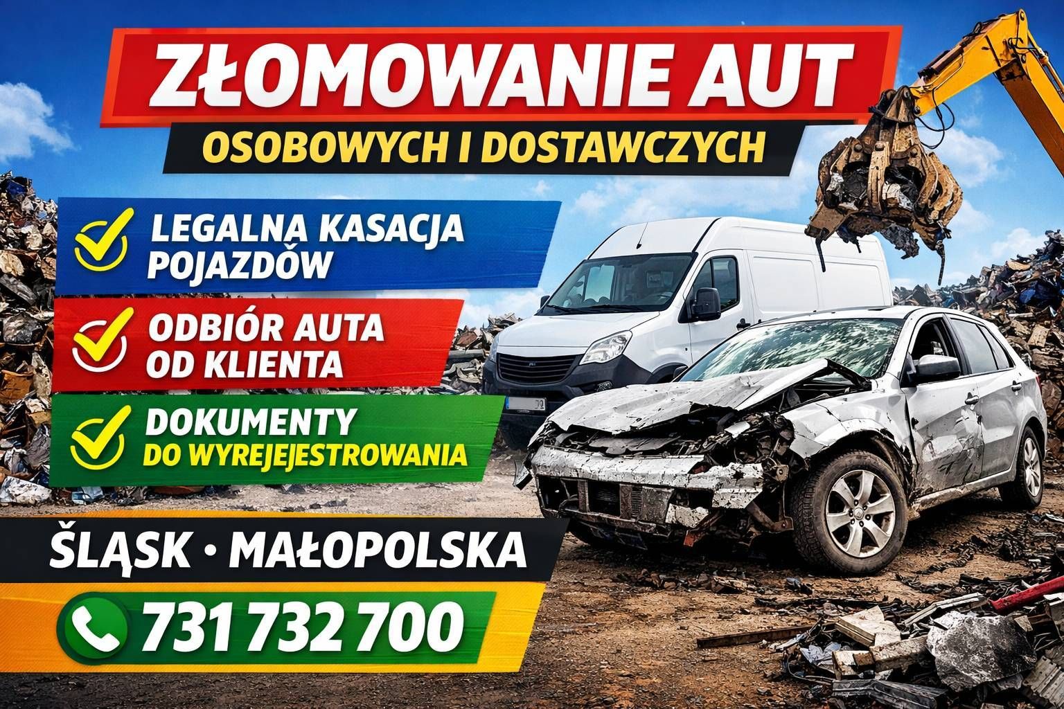 Złomowanie aut osobowych i dostawczych z odbiorem - auto złom Śląsk, Małopolska Śląsk/Małopolska - Zdjęcie 1