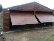 Garaż 7x7 / dwuspad / struktura drewna orzech / blacha poziom